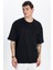 Unisex Oversize Geniş Kesim %100 Pamuk Yumuşak Dokulu Basic Bisiklet Yaka Siyah Tişört 4