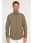 Erkek Slim Fit Dar Kesim Pamuklu Terry Cotton Kumaş Kolay Ütü Haki Gömlek 2