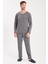 Erkek Standart Fit %100 Pamuk V Yaka Beli Lastikli Gri Pijama Takımı 4