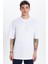 Unisex Oversize Geniş Kesim %100 Pamuk Yumuşak Dokulu Basic Bisiklet Yaka Beyaz Tişört 3