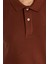Erkek Slim Fit Dar Kesim Pamuklu Yumuşak Doku Nefes Alan Kumaş Kahverengi Polo Yaka Tişört 4