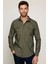 Slim Fit Uzun Kollu Spor Yaka Yıkamalı Çift Cepli Armürlü Denim Yeşil Erkek Gömlek 2