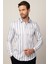 Slım Fit Uzun Kollu Baskılı Çizgili Desenli Erkek Beyaz Gömlek 2