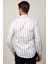 Slım Fit Uzun Kollu Baskılı Çizgili Desenli Erkek Beyaz Gömlek 4
