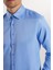 Slim Fit Uzun Kollu Kolay Ütü Teri Emen Nefes Alan Doku Kravatlık Dört Mevsim Mavi Erkek Gömlek 3