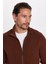Erkek Slim Fit Dar Kesim Desenli Yarım Balıkçı Yaka Fermuarlı Kahverengi Hırka 2