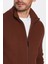 Erkek Slim Fit Dar Kesim Desenli Yarım Balıkçı Yaka Fermuarlı Kahverengi Hırka 3