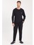 Erkek Standart Fit %100 Pamuk Bisiklet Yaka Beli Lastikli Siyah Pijama Takımı 4