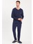 Erkek Standart Fit %100 Pamuk V Yaka Beli Lastikli Lacivert Pijama Takımı 4