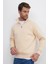 Unisex Relax Fit Rahat Kesim Pamuklu İçi Polarlı Yarım Fermuarlı Ekru Dik Yaka Sweatshirt 5