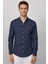 Slim Fit Uzun Kollu Hakim Yaka Pamuklu Kolay Ütü Çizgili Erkek Lacivert Gömlek 3