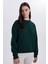 Kadın Oversize Geniş Kesim Pamuklu Bisiklet Yaka Yeşil Sweatshirt 2