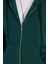 Unisex Relax Fit Rahat Kesim Pamuklu İçi Polarlı Çift Cepli Fermuarlı Yeşil Kapüşonlu Sweatshirt 3