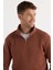 Unisex Relax Fit Rahat Kesim Pamuklu İçi Polarlı Yarım Fermuarlı Kahverengi Dik Yaka Sweatshirt 2
