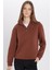 Unisex Relax Fit Rahat Kesim Pamuklu İçi Polarlı Yarım Fermuarlı Kahverengi Dik Yaka Sweatshirt 3