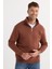 Unisex Relax Fit Rahat Kesim Pamuklu İçi Polarlı Yarım Fermuarlı Kahverengi Dik Yaka Sweatshirt 6
