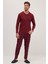 Erkek Regular Fit Pamuklu Düğmeli Yaka Beli Lastikli Desenli Bordo Pijama Takımı 3