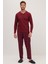 Erkek Regular Fit Pamuklu Düğmeli Yaka Beli Lastikli Desenli Bordo Pijama Takımı 4