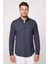 Erkek Slim Fit Dar Kesim Uzun Kollu Pamuklu Kolay Ütü Çizgili Lacivert Düğmeli Yaka Gömlek 1