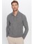 Erkek Slim Fit Dar Kesim Yumuşak Dokulu Desenli Dik Yaka Düğmeli Gri Triko Kazak 2