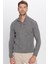 Erkek Slim Fit Dar Kesim Yumuşak Dokulu Desenli Dik Yaka Düğmeli Gri Triko Kazak 3