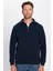 Unisex Relax Fit Rahat Kesim Fitilli Desenli Pamuklu Yarım Fermuarlı İndigo Dik Yaka Sweatshirt 4