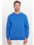 Unisex Relax Fit Rahat Kesim Pamuklu Yumuşak Dokulu Polarlı Basic Saks Mavi Bisiklet Yaka Sweatshirt 6