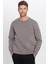 Unisex Relax Fit Rahat Kesim Pamuklu Yumuşak Dokulu İçi Polarlı Basic Gri Bisiklet Yaka Sweatshirt 5