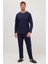 Erkek Standart Fit %100 Pamuk Bisiklet Yaka Beli Lastikli Lacivert Pijama Takımı 4