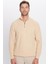 Erkek Slim Fit Dar Kesim Fermuarlı Krem Dik Yaka Triko Kazak 4