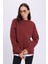 Kadın Oversize Geniş Kesim Pamuklu Yumuşak Dokulu İçi Polarlı Basic Kiremit Bisiklet Yaka Sweatshirt 1