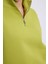 Kadın Relax Fit Rahat Kesim Pamuklu İçi Polarlı Yarım Fermuarlı Yeşil Dik Yaka Sweatshirt 3