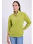 Kadın Relax Fit Rahat Kesim Pamuklu İçi Polarlı Yarım Fermuarlı Yeşil Dik Yaka Sweatshirt 4