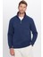 Unisex Relax Fit Rahat Kesim Pamuklu Içi Polarlı Yarım Fermuarlı Lacivert Dik Yaka Sweatshirt 2