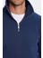Unisex Relax Fit Rahat Kesim Pamuklu Içi Polarlı Yarım Fermuarlı Lacivert Dik Yaka Sweatshirt 5