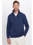 Unisex Relax Fit Rahat Kesim Pamuklu Içi Polarlı Yarım Fermuarlı Lacivert Dik Yaka Sweatshirt 6