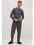 Erkek Regular Fit Pamuklu Düğmeli Yaka Beli Lastikli Desenli Gri Pijama Takımı 5