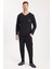 Erkek Standart Fit %100 Pamuk V Yaka Beli Lastikli Siyah Pijama Takımı 4