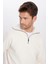 Unisex Relax Fit Rahat Kesim Fitilli Desenli Pamuklu Yarım Fermuarlı Ekru Dik Yaka Sweatshirt 2