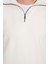 Unisex Relax Fit Rahat Kesim Fitilli Desenli Pamuklu Yarım Fermuarlı Ekru Dik Yaka Sweatshirt 5