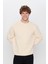 Unisex Relax Fit Rahat Kesim Pamuklu Yumuşak Dokulu İçi Polarlı Bej Renk Bisiklet Yaka Sweatshirt 2