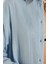 Kadın Oversize Geniş Kesim %100 Pamuk Müslin Kumaş Uzun Kollu Cepli Dokulu Mavi Gömlek 3