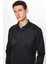 Erkek Modern Slim Fit Dar Kesim Uzun Kollu Pamuklu Kolay Ütü Armürlü Siyah Gömlek 3