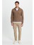 Erkek Slim Fit Dar Kesim Fermuarlı Koyu Vizon Dik Yaka Triko Kazak 4