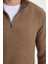 Erkek Slim Fit Dar Kesim Fermuarlı Koyu Vizon Dik Yaka Triko Kazak 6