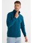 Unisex Relax Fit Rahat Kesim Pamuklu İçi Polarlı Yarım Fermuarlı İndigo Dik Yaka Sweatshirt 2