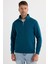Unisex Relax Fit Rahat Kesim Pamuklu İçi Polarlı Yarım Fermuarlı İndigo Dik Yaka Sweatshirt 4