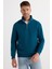 Unisex Relax Fit Rahat Kesim Pamuklu İçi Polarlı Yarım Fermuarlı İndigo Dik Yaka Sweatshirt 5