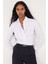 Kadın Slim Fit Dar Kesim Vücuda Oturan Uzun Kollu Gizli Düğme Detaylı Beyaz Basic Gömlek 5