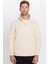 Relax Fit Rahat Kesim Pamuklu Içi Polarlı Yarım Fermuarlı Ekru Dik Yaka Sweatshirt 4